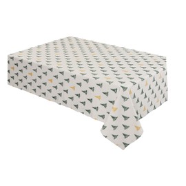 Sleepdown Winter Pine Trees Tablecloth Metallic Detail 100% Cotton Fabric Table Cloth Cover Rectangular - Natural - 152x304cm (60x120in)
