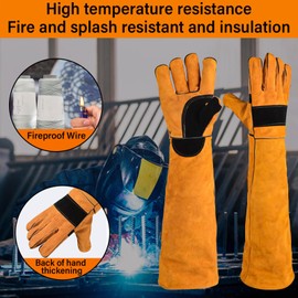 Vomurra Animal Handing Gloves Bite Proof,Leather Welding Gloves,Multipurpose Puncture Proof Glove for Dog,Cat,Reptile,Snake (Yellow+Black, 23.6Inch/60CM)