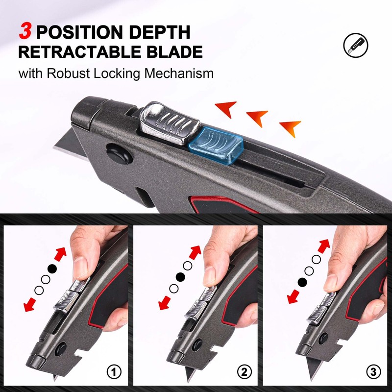 HAUTMEC Heavy-Duty Utility Knife, Safety Box Cutter with Auto-Retracting &