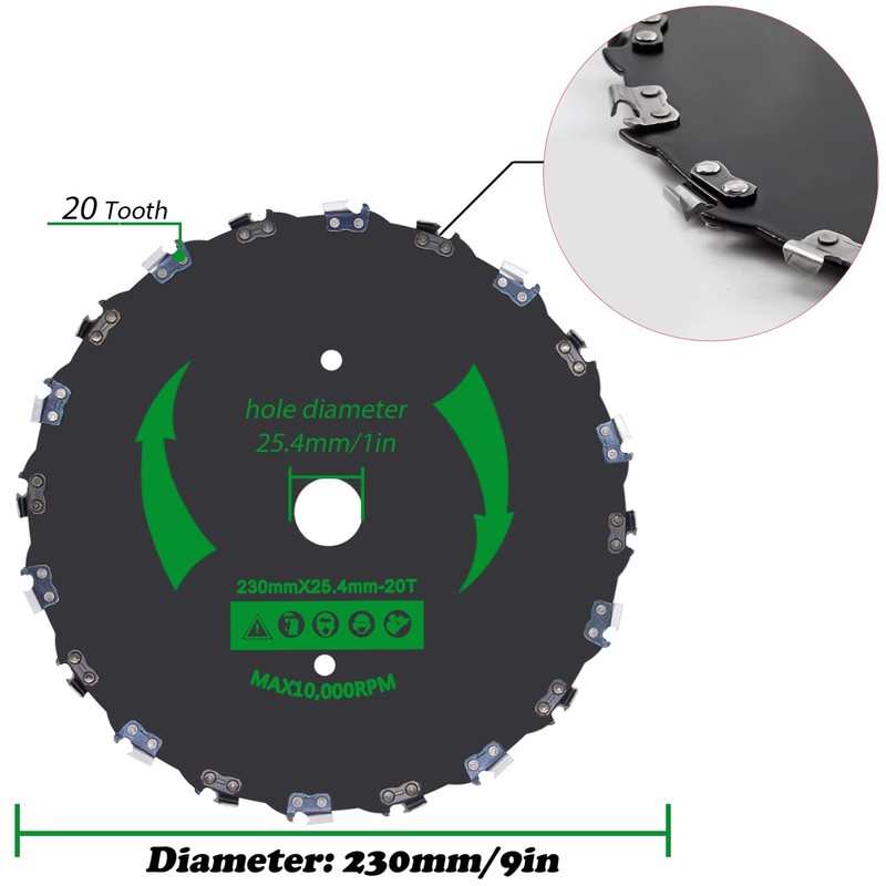 9" x 20 Teeth Chainsaw Tooth Brush Cutter Blade &