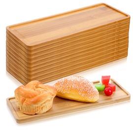 10 Pcs Rectangle Wood Bamboo Tray Bamboo Serving Tray Wooden Serving Platter for Bathroom Counter Platter for Food for Dinner Kitchen