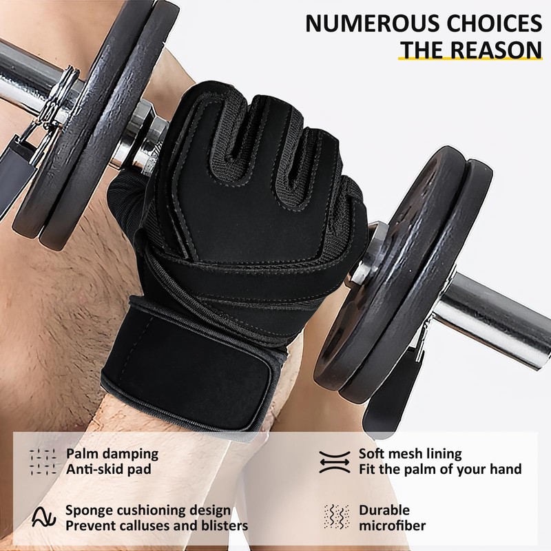 LEFAFA Gym Gloves, Workout Gloves with Wrist Wrap Support for