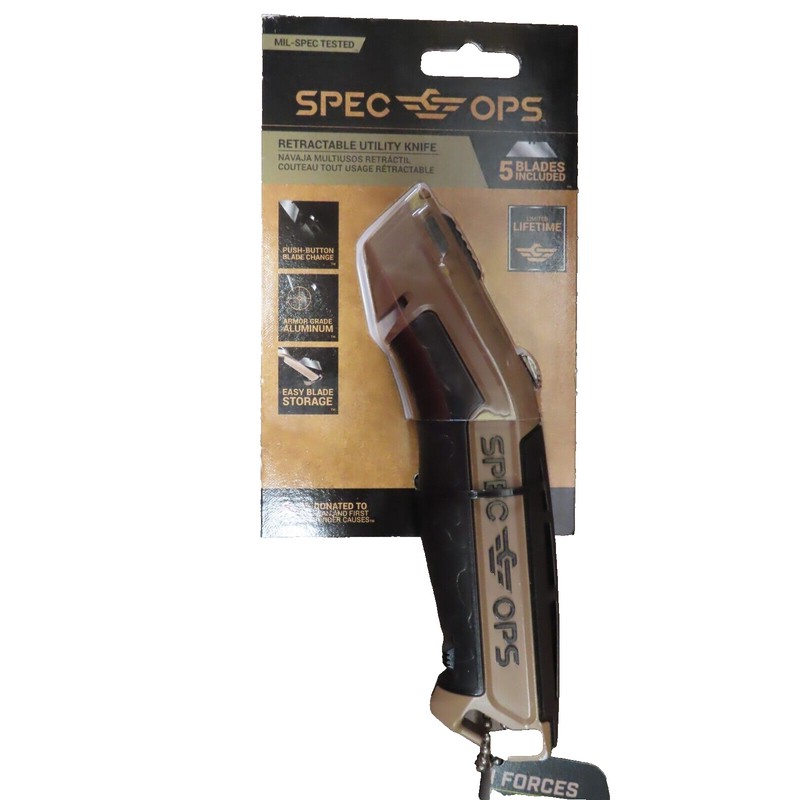 Spec Ops Tools Retractable Utility Knife with Fixed Blade Includes