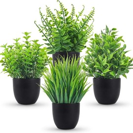 Artificial Potted Plant, 4 Counts/set Fake Potted Plant, Faux Decorative Indoor Plant for Home Office Desktop Decor, Home Decor Supplies