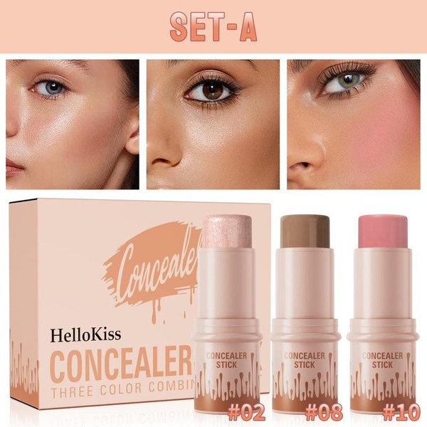 Long Lasting Concealer Stick, 3 Counts/set Highlighter & Blush &