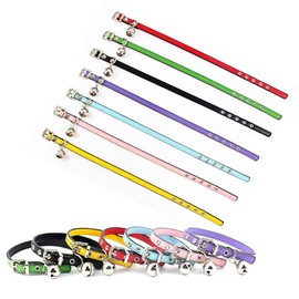 Adjustable Cat Collar with Ribbon and Bell, Lace, Soft Leather, Aristocratic Bow Collar, Width 0.4 inch (1 cm), Neck 5.9 - 8.3 inches (15 - 21 cm), G Yellow