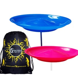 2x Juggle Dream Spinning Plate Set (Blue/Pink) CLASSIC Circus Spinning Plates + 2-piece Sticks + Flames N Games Travel Bag! Great fun for Kids & Adults.