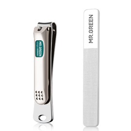 MR.GREEN Nail Clippers Curved Blades Fingernail Cutter Nippers Manicure Scissors Stainless Steel Pedicure Tools with Nail Flies (Medium+Glass File)