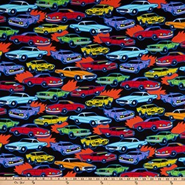 Timeless Treasures Speed Muscle Cars Black, Quilting Fabric by the Yard