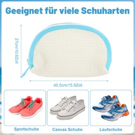 Dntorx Pack of 2 Shoe Wash Bags, Washing Machine, 40.5 cm x 27 cm, Reusable Shoe Bag, Laundry Bag, Large with Zip, Laundry Bag, Shoes Large for Washing Machine (White + Blue)