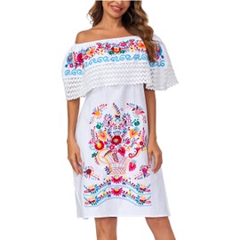 YZXDORWJ Women Embroidered Mexican Present Lace Off-Shoulder Dress (XL, 321W)