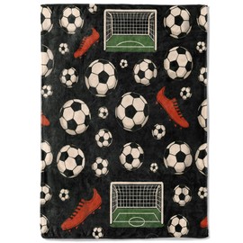 coedoaes Soccer Sport Fleece Blanket,50x60in,Red Cleats Green Goals Balls Black Throw Blankets,Soft Cozy Lightweight, Ideal for Bed Living Room Home Game Day Decor,Adult Gifts