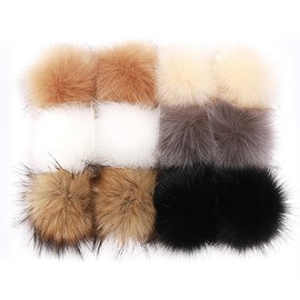 6 Pcs 11cm Faux Fur Pom Pom Balls Knitting Hat Pom Pom Large Snap Pom Poms Removable Fluffy Pom Pom Knitting Shoes Scarves Bag Accessories with Press Button White