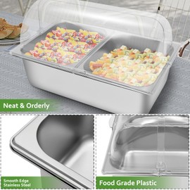 DONNGYZ Countertop Food Display Container 2 Pans with 3 Ice Packs Cold Food Serving Tray Condiment Dispenser Salad Dressing Appetizer Spice Fruit Cold Serving Buffet Tray
