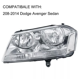 Pair Headlights Assembly DOT Approved Assembly For 2008-2014 Dodge Avenger SE SXT R/T Mainstreet Heat Sedan Replacement Headlamps Chrome Housing Clear Reflector