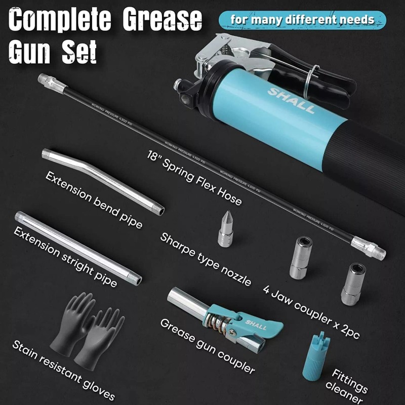 SHALL Professional Heavy Grease Gun, 7000 PSI Heavy Duty Pistol