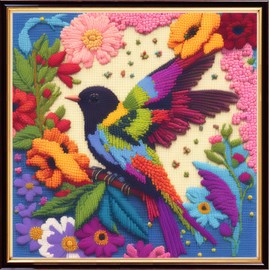 Redxing Stamped Cross Stitch Kits Embroidery kit for Beginners Adults Full Range of Embroidery Patterns Starter Kits DIY Printed Cross Stitch Kits Needlepoint Kits 11CT-Birds Flower 17.7x17.7 inch