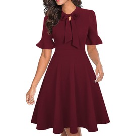 RANPHEE Valentine's Day Dresses for Women 2025 Trendy Summer Burgundy Short Sleeve Semi Formal Ladies Wear to a Wedding Dress XL 1X