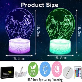 QQAAMZ Cartoon Character Anime Sailor Moon 3D Illusion LED Night Light Remote Control / Touch Dual Mode Cute Moon Beautiful Girl Kawaii Girl Gift Bedroom