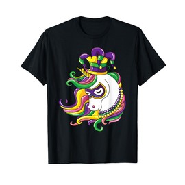 Jester Rainbow Unicorn design Mardi Gras Mask Costume T-Shirt