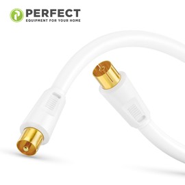 Perfect Antenna Cable Satellite Cable Coaxial Cable TV 1.00 m with Ferrite 4x Shielded IEC Male to IEC Female for HDTV, Receiver, Satelite, DAB, Radio, White
