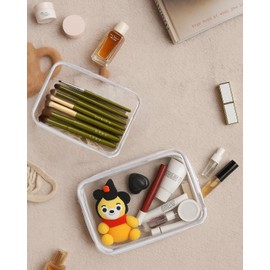 FEWOMAT 2 Pack Clear Hard Shell Zipper Case, Clear Plastic Zipper Pouch for Storage, Multifunctional Organizer for Cosmetics, Toys, Toiletries, Travel & School Supplies, White, 8.3*5.9*2.4, 2 Pack