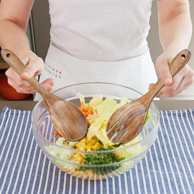 2 Pieces Wood Salad Servers for Nonstick Cookware Kitchen Wooden
