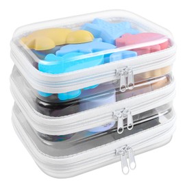 EYAYEN Clear Hard Shell Zipper Case 3 Pack Transparent Storage Box Containers Makeup Pouches for Small Item Waterproof Cosmetic Organizer Bags for Travel Toiletries (White,5"x 3")