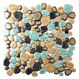 Pebble Porcelain Tile Fambe Turquoise Green Beige Shower Floor Pool Alley Tiles Mosaic TSTGPT005 (5 Square Feet)