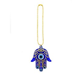 LUCKBOOSTIUM Lucky Blue Eye Hamsa with Luxury Gold Chain. Spiritual Protection for Yourself, Friends and Pets. Best Gift. Hang IT for Good Luck, Health, and Protection in A CAR, Home OR Workplace.