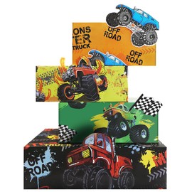 Monster Truck Wrapping Paper for Boys Kids Girls, Off Road Vehicles Racing Car Gift Wrap 8 Sheets Folded Flat 20x28 inches for Birthday Baby Shower Holiday