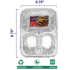 PACTOGO Aluminum Foil 3-Compartment TV Dinner Trays with Board Lid - 8x6 Disposable Tin Foil Pans for Baking, Meal Prep and Freezer, Takeout, Leftovers (Pack of 25 Sets)