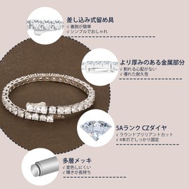 KRKC & CO Tennis Bracelet, Zirconia, Men's Bracelet, 0.1 inch (3/4 mm), Hypoallergenic, CZ Diamond, White Gold Plated, Glitter, Wristband, Hip Hop, B Type, Street Accessory, Unisex, Gift, Brass, Cubic