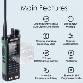 BAOFENG UV-32 Multi-Band Ham Radio Long Range GPS,Bluetooth APP Programming,Frequency Copy,NOAA,USB-C Charging for Outdoor Suvival UV32