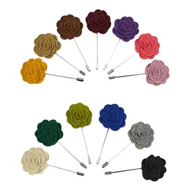 Flairs New York Gentleman's Essentials Premium Handmade Flower Lapel Pin Boutonniere (Pack of 1 Pin, [Wool Fabric] Cotton White)