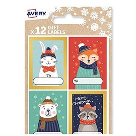 Avery Festive Label Pack with Winter Animals Designs - 12 PCS Gift Label Stickers, Premium Christmas Name Labels and Gift Wrap Decoration.