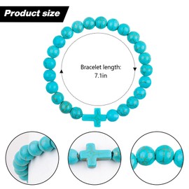 8mm Cross Beaded Bracelet for Women Men,Natural Stone Turquoise Stretch Bracelet Adjustable Elastic Cross Bracelet Communion Bracelet, Religion Faith Religious Christian Gifts,Bring Good Luck(Blue)