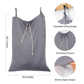 HSOFTIFY Linen Hanging Laundry Bag, Over The Door Laundry Hamper for Dirty Clothes, Drawstring Closure with Bottom Zipper, Gray