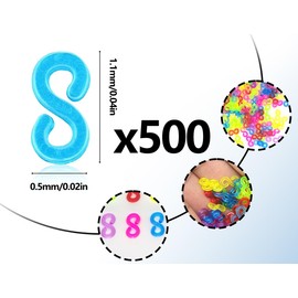 KAPSING Pack of 500 S Clips Colourful Loom Bands Accessories, Clasps Clips, Plastic Rubber Bands Clips, DIY Rubber Band Jewellery Accessories for Bracelets Crochet Hooks