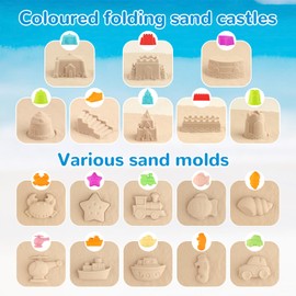 SHAINE 24-Piece Beach Sand Toy Set, Sand Toy Beach Toy with Foldable Bucket, Children's Excavator Mesh Bag, Travel Sandpit Toy, Sand Moulds, Sand Shovel for Boys Girls from 3 Years
