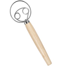33cm Bread Dough Whisk, Double Eyes Stainless Steel Danish Dough Whisk, Egg Beater with Wooden Handle, Bread Dough Mixer Accessories Tool for Kitchen