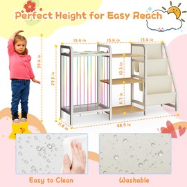 CYXPHION B1 Kids Bookshelf and Toy Storage, 3-Tier Book Shelf for Kids Rooms, Sling Baby Bookcase with Stuffed Animal Storage, Montessori Toddler Bookshelf for Nursery, Bedroom, Playroom Burlywood