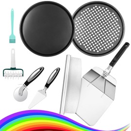 Fat-Cattie Pizza Making Kit with 12"x14" Pizza Peel, 12" Pizza Pan, 14" Pizza Cutter Rocker, Pizza Tools Set (8PC)