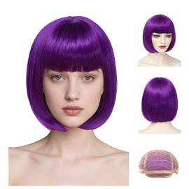 Pelucas Sintéticas para Mujer Peluca Corta De Bob con Flequillo ，Pelucas coloridas para juegos de rol adecuadas para fiestas diarias de niñas y disfraces de Navidad