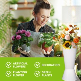 CATWEST.art 12 Pack Plastic Flower Bucket, 15.5 Inch White Flower Buckets for Cut Flowers with Base, Multi-Purpose Plastic Vase for Flower Display Stand Florist Supplies, Home Wedding Decoration