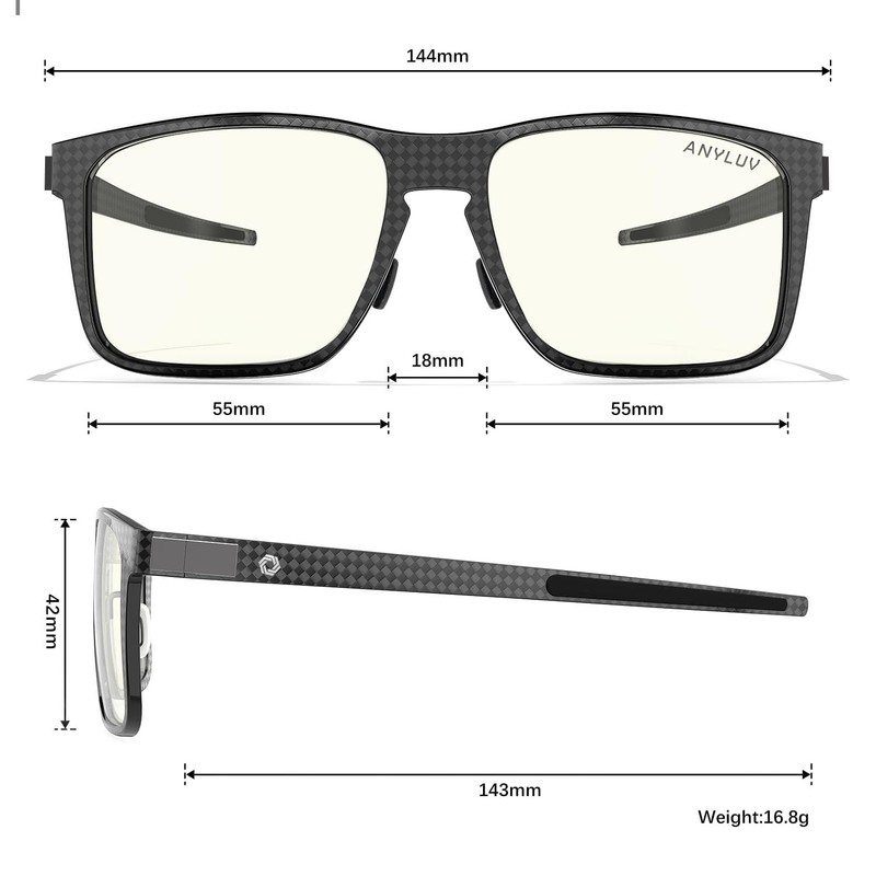 ANYLUV Blue Light Glasses Men, Carbon Fiber Square Eyewear, Lightweight