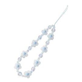 Meefisher Blue Flower Beaded Mobile Phone Charms Lanyard Aesthetic Sweet Cute Phone Wrist Strap Anti-Lost Chain for Women Girls (Blue C)