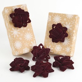 AIMUDI Burgundy Velvet Gift Bows 4.5'' Present Bows for Gift Wrapping Self Adhesive Gift Wrap Bows for Party, Holiday, Valentine's Day Decorations - 6 Counts