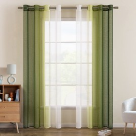 EMEMA Voile Curtains, Two-Tone, with Eyelets, Transparent, Translucent, Window Scarf for Bedroom, Set of 2, 140 x 245 cm, Olive Green