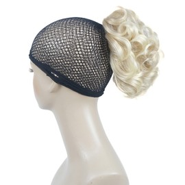 Lydell Short Ponytail Hair Extensions Wavy Curly Synthetic Hairpiece with Jaw Claw (24BT613 Blonde Mix)